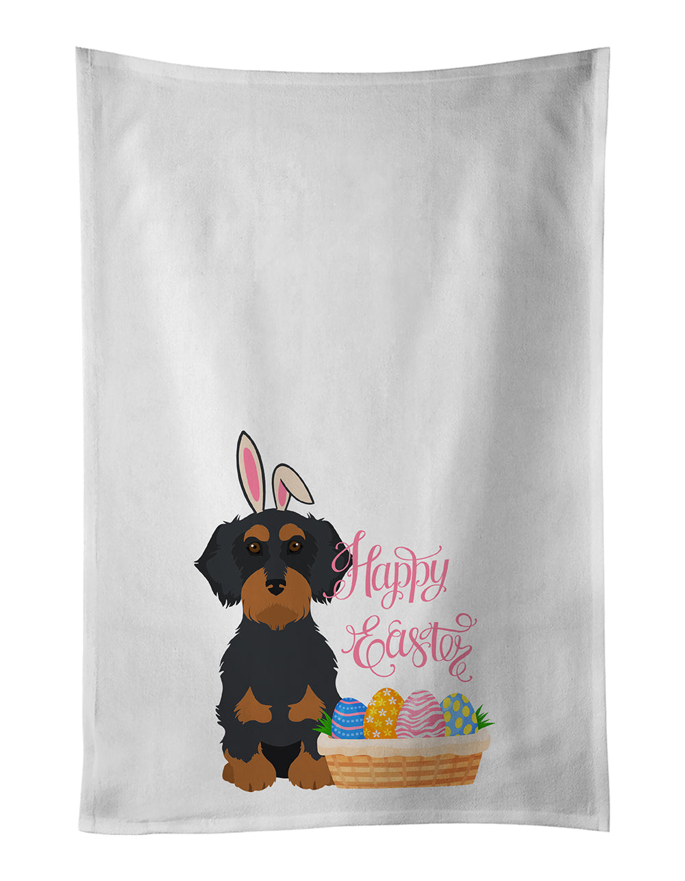 Wirehair Black and Tan Dachshund Easter Kitchen Towel Set of 2 White Dish Towels Decorative Bathroom Hand towel for Hand, Face, Hair, Yoga, Tea, Dishcloth, 19 X 28", White