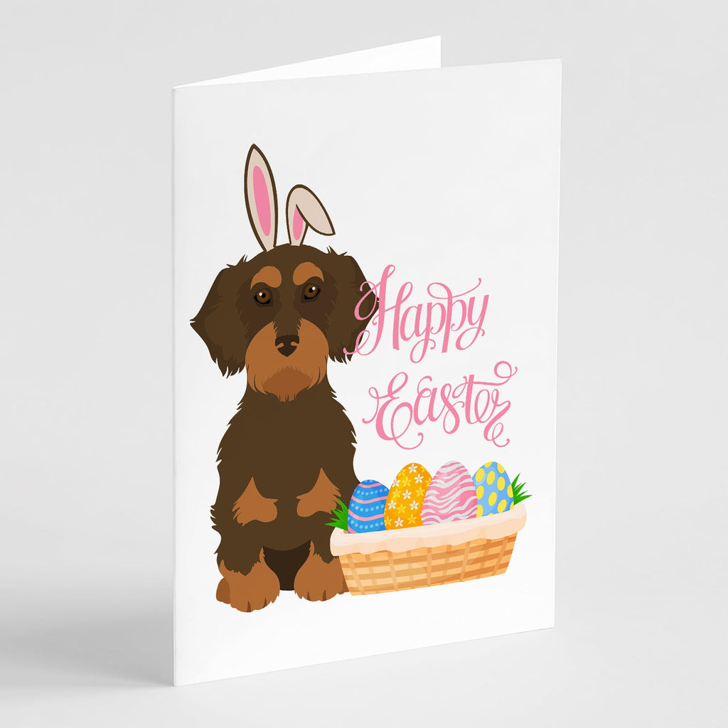 Wirehair Chocolate and Tan Dachshund Easter Greeting Cards Pack of 8 Blank Cards with Envelopes Whimsical A7 Size 5x7
