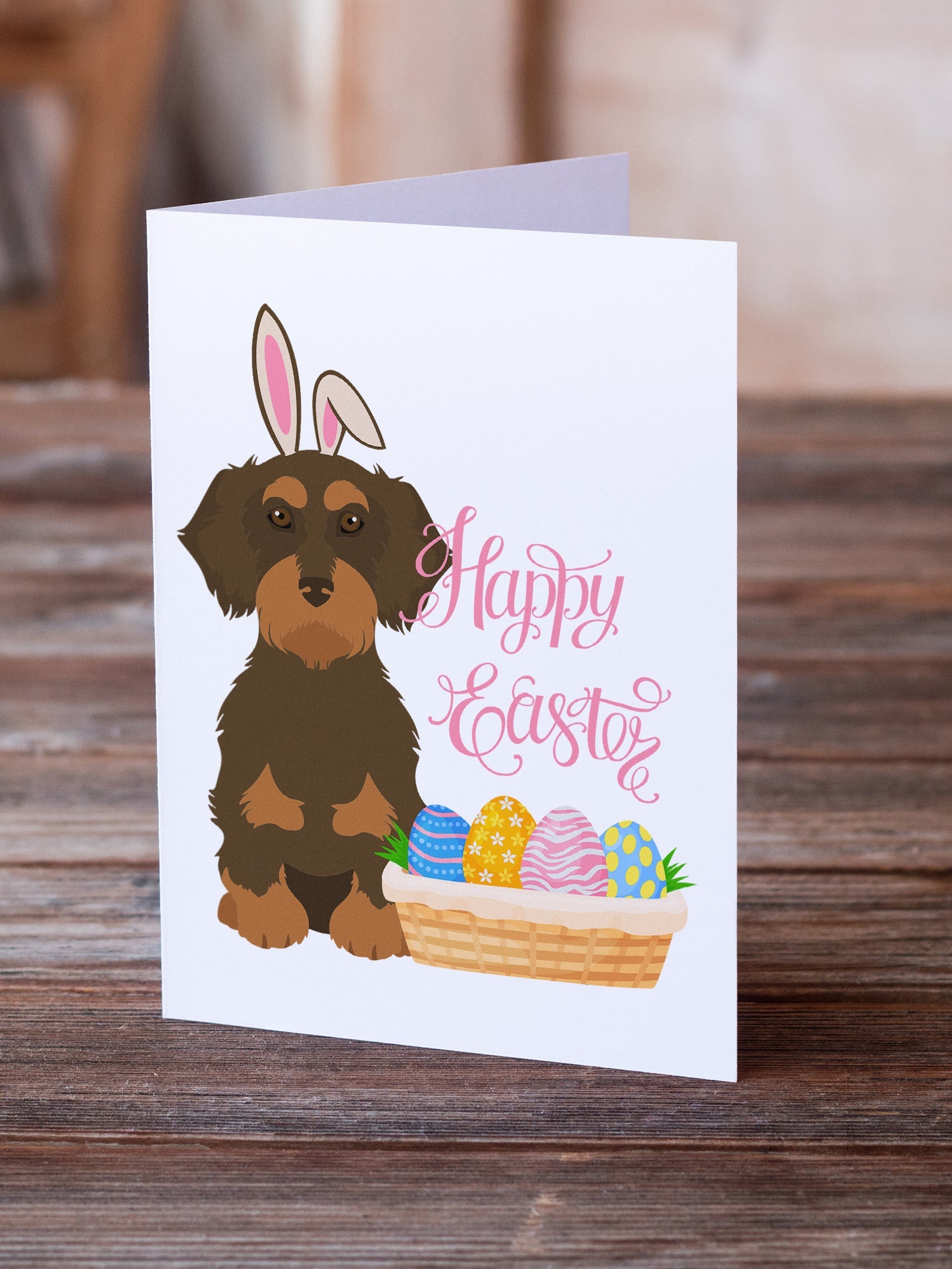 Wirehair Chocolate and Tan Dachshund Easter Greeting Cards Pack of 8 Blank Cards with Envelopes Whimsical A7 Size 5x7