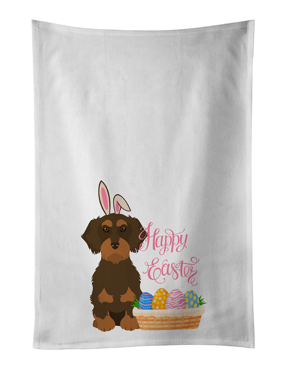 Wirehair Chocolate and Tan Dachshund Easter Kitchen Towel Set of 2 White Dish Towels Decorative Bathroom Hand towel for Hand, Face, Hair, Yoga, Tea, Dishcloth, 19 X 28", White