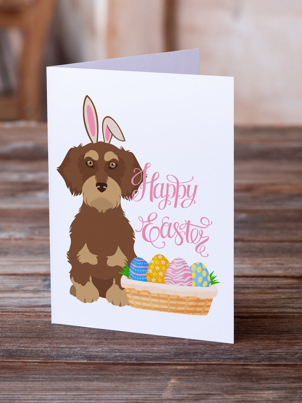 Wirehair Red and Tan Dachshund Easter Greeting Cards Pack of 8 Blank Cards with Envelopes Whimsical A7 Size 5x7