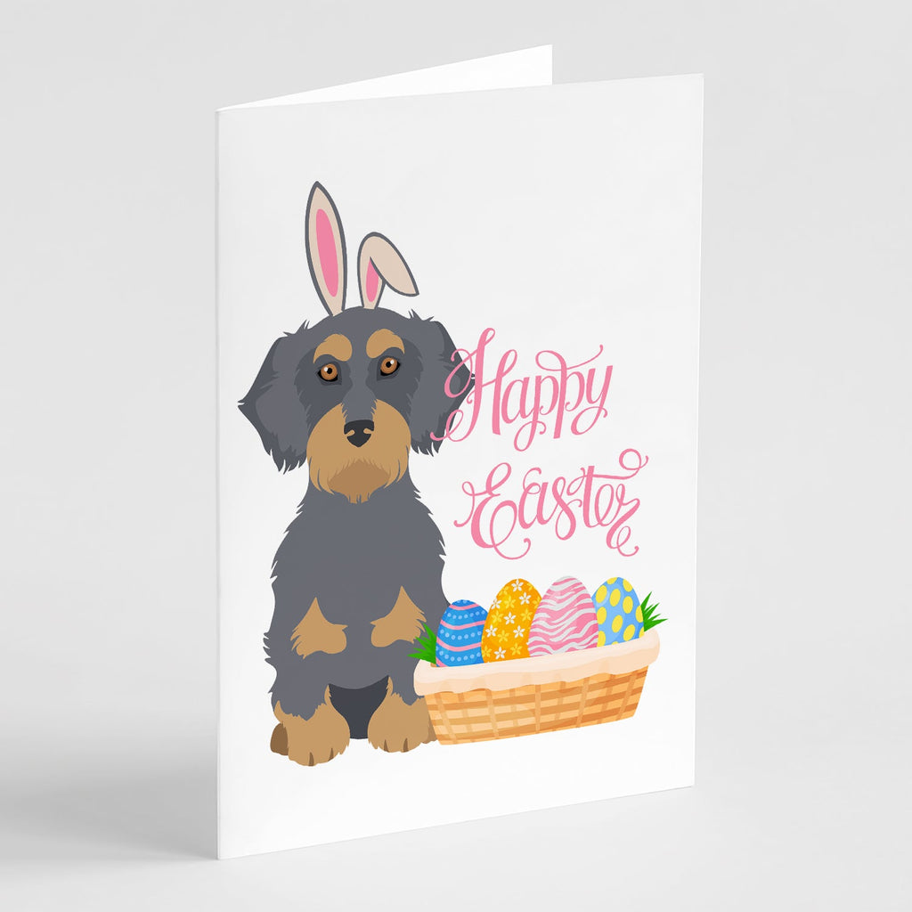 Wirehair Blue and Tan Dachshund Easter Greeting Cards Pack of 8 Blank Cards with Envelopes Whimsical A7 Size 5x7