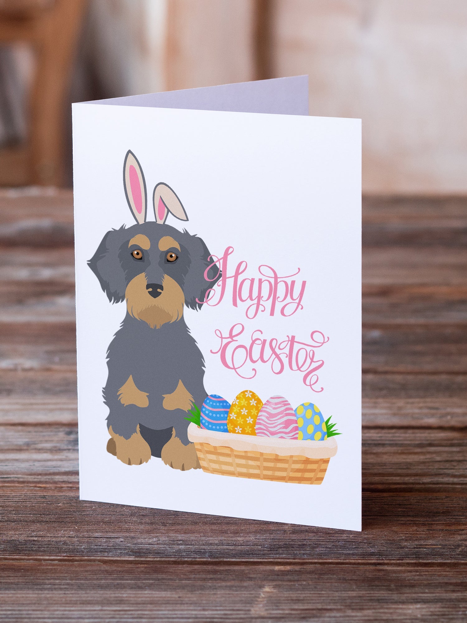 Wirehair Blue and Tan Dachshund Easter Greeting Cards Pack of 8 Blank Cards with Envelopes Whimsical A7 Size 5x7