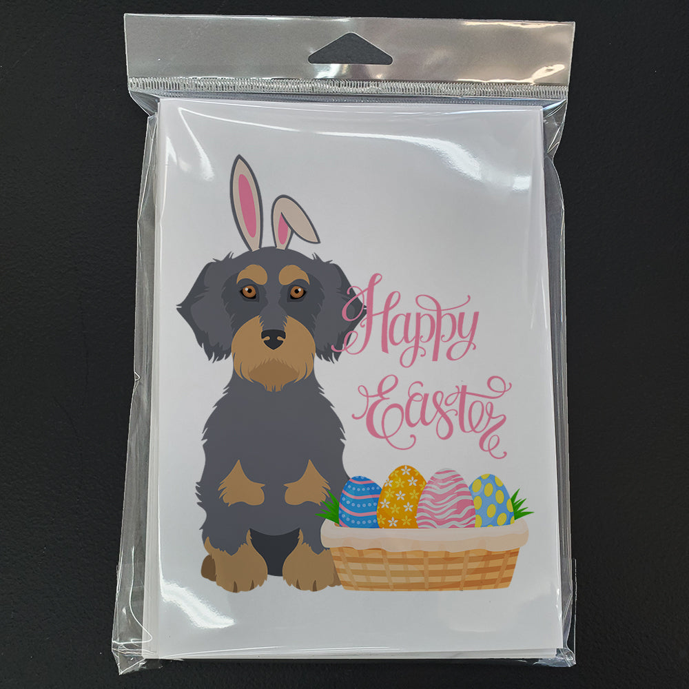 Wirehair Blue and Tan Dachshund Easter Greeting Cards Pack of 8 Blank Cards with Envelopes Whimsical A7 Size 5x7