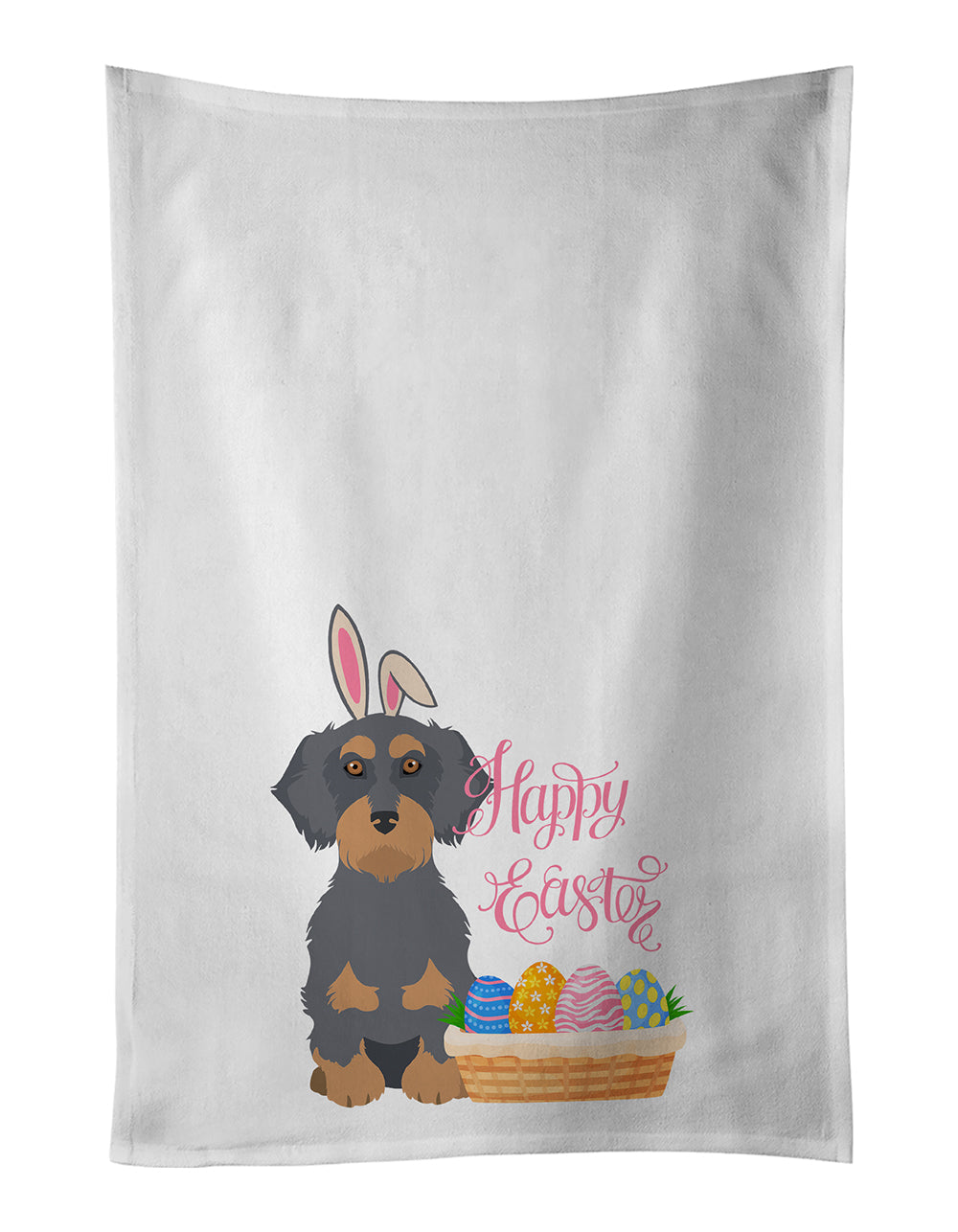 Wirehair Blue and Tan Dachshund Easter Kitchen Towel Set of 2 White Dish Towels Decorative Bathroom Hand towel for Hand, Face, Hair, Yoga, Tea, Dishcloth, 19 X 28", White