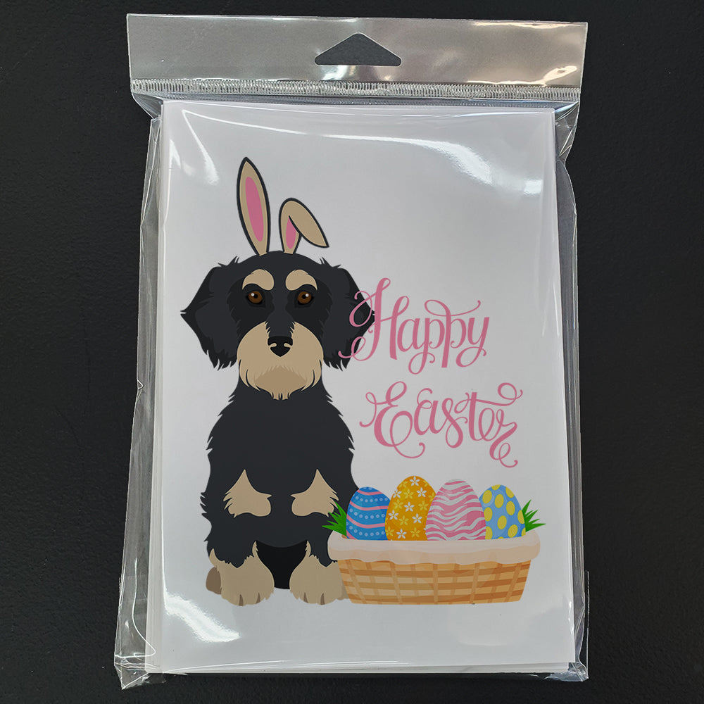 Wirehair Black and Cream Dachshund Easter Greeting Cards Pack of 8 Blank Cards with Envelopes Whimsical A7 Size 5x7