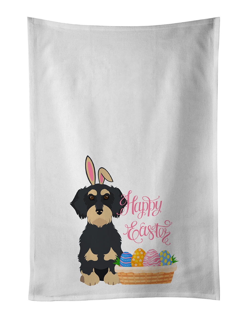 Wirehair Black and Cream Dachshund Easter Kitchen Towel Set of 2 White Dish Towels Decorative Bathroom Hand towel for Hand, Face, Hair, Yoga, Tea, Dishcloth, 19 X 28", White