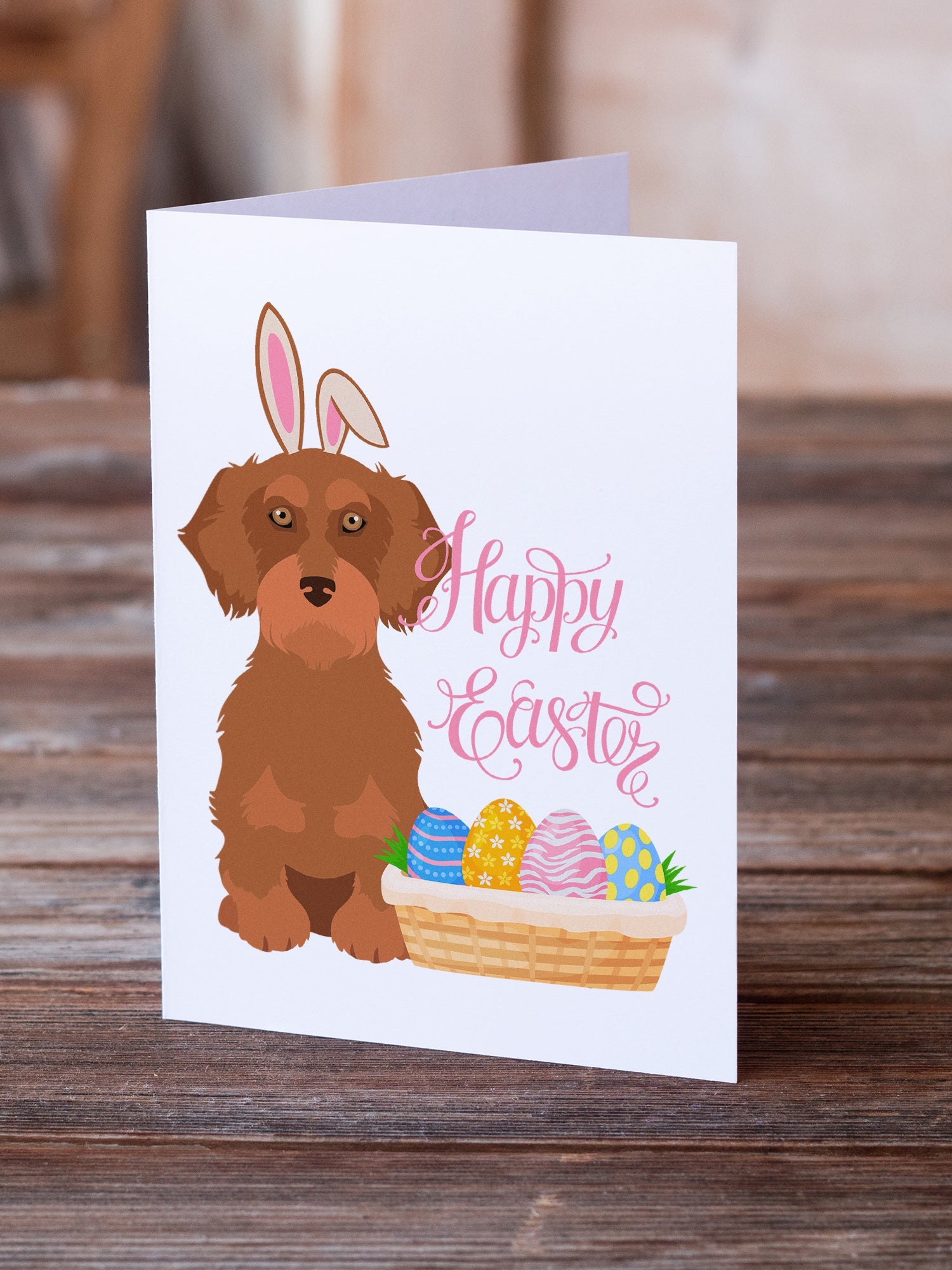 Wirehair Red Dachshund Easter Greeting Cards Pack of 8 Blank Cards with Envelopes Whimsical A7 Size 5x7