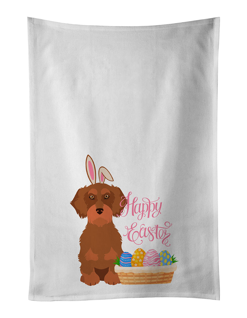 Wirehair Red Dachshund Easter Kitchen Towel Set of 2 White Dish Towels Decorative Bathroom Hand towel for Hand, Face, Hair, Yoga, Tea, Dishcloth, 19 X 28", White