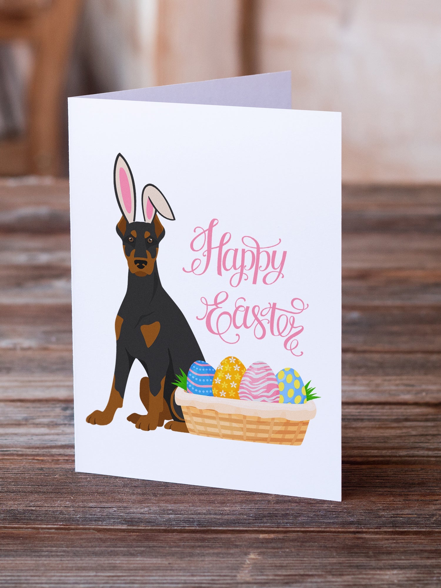 Black and Tan Doberman Pinscher Easter Greeting Cards Pack of 8 Blank Cards with Envelopes Whimsical A7 Size 5x7