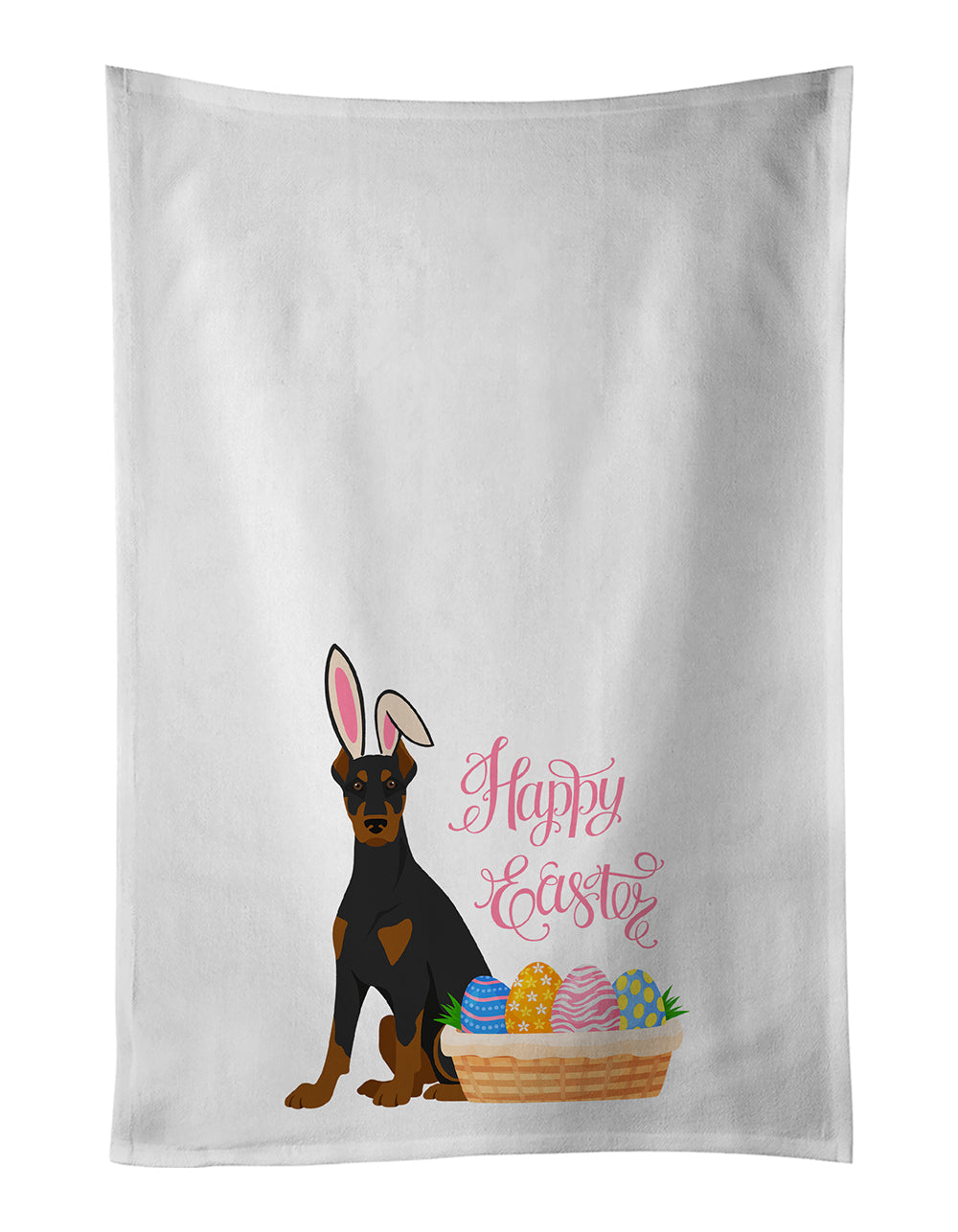 Black and Tan Doberman Pinscher Easter Kitchen Towel Set of 2 White Dish Towels Decorative Bathroom Hand towel for Hand, Face, Hair, Yoga, Tea, Dishcloth, 19 X 28", White