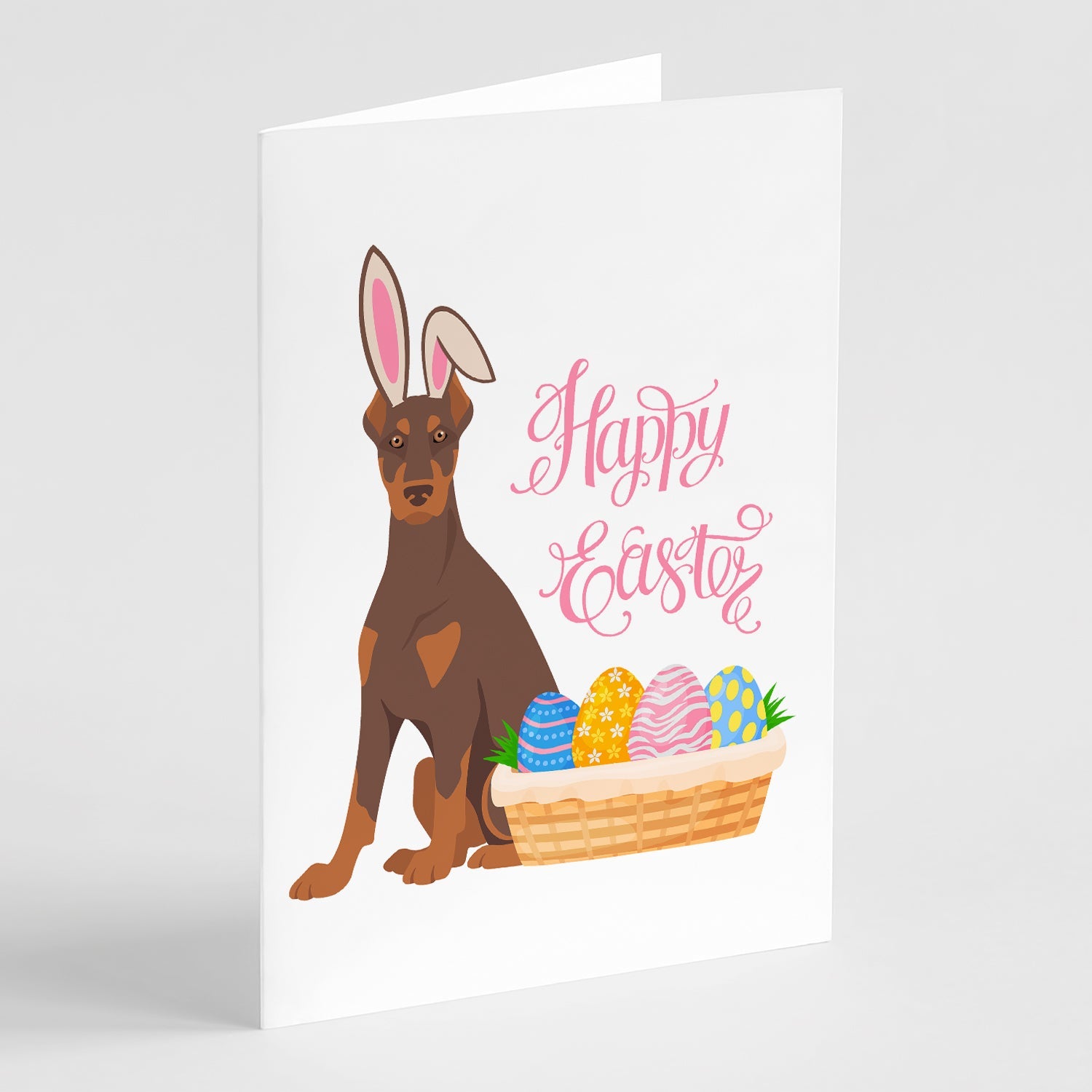 Red and Tan Doberman Pinscher Easter Greeting Cards Pack of 8 Blank Cards with Envelopes Whimsical A7 Size 5x7