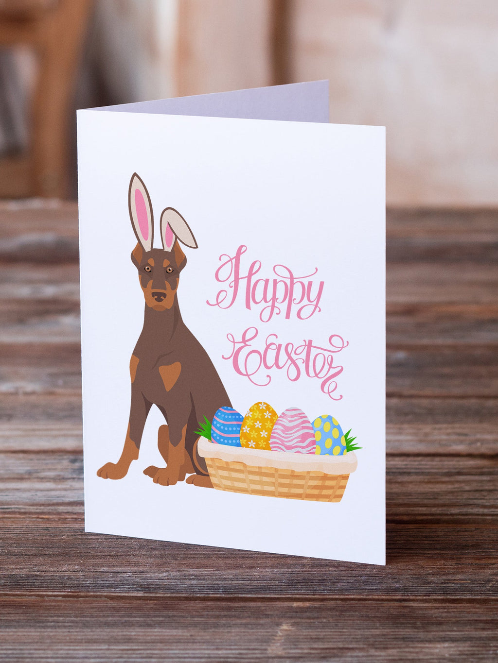 Red and Tan Doberman Pinscher Easter Greeting Cards Pack of 8 Blank Cards with Envelopes Whimsical A7 Size 5x7