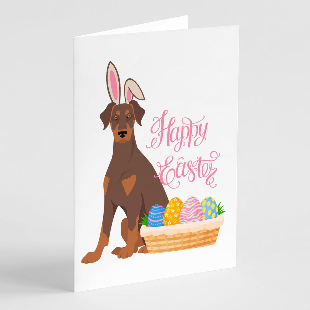 Natural Ear Red and Tan Doberman Pinscher Easter Greeting Cards Pack of 8 Blank Cards with Envelopes Whimsical A7 Size 5x7