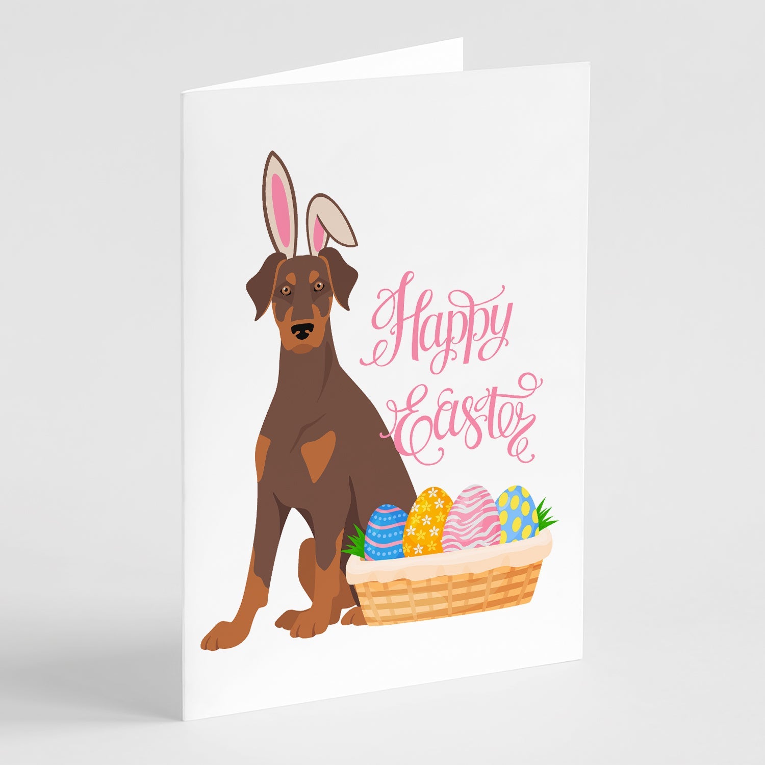 Natural Ear Red and Tan Doberman Pinscher Easter Greeting Cards Pack of 8 Blank Cards with Envelopes Whimsical A7 Size 5x7