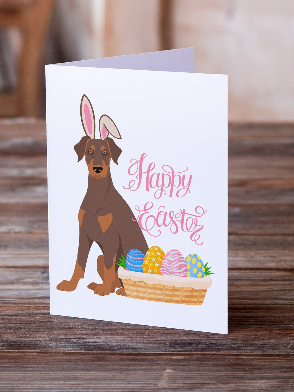 Natural Ear Red and Tan Doberman Pinscher Easter Greeting Cards Pack of 8 Blank Cards with Envelopes Whimsical A7 Size 5x7