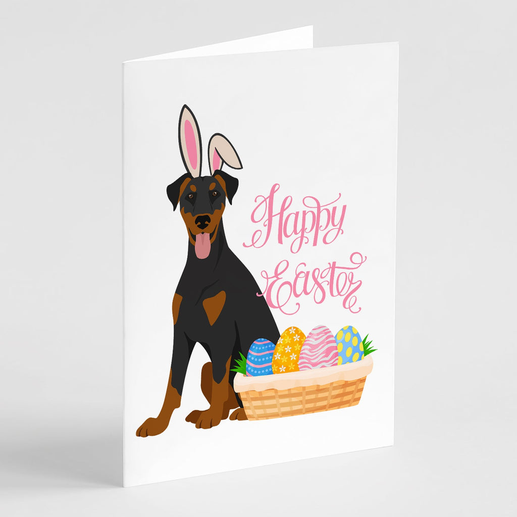 Natural Ear Black and Tan Doberman Pinscher Easter Greeting Cards Pack of 8 Blank Cards with Envelopes Whimsical A7 Size 5x7
