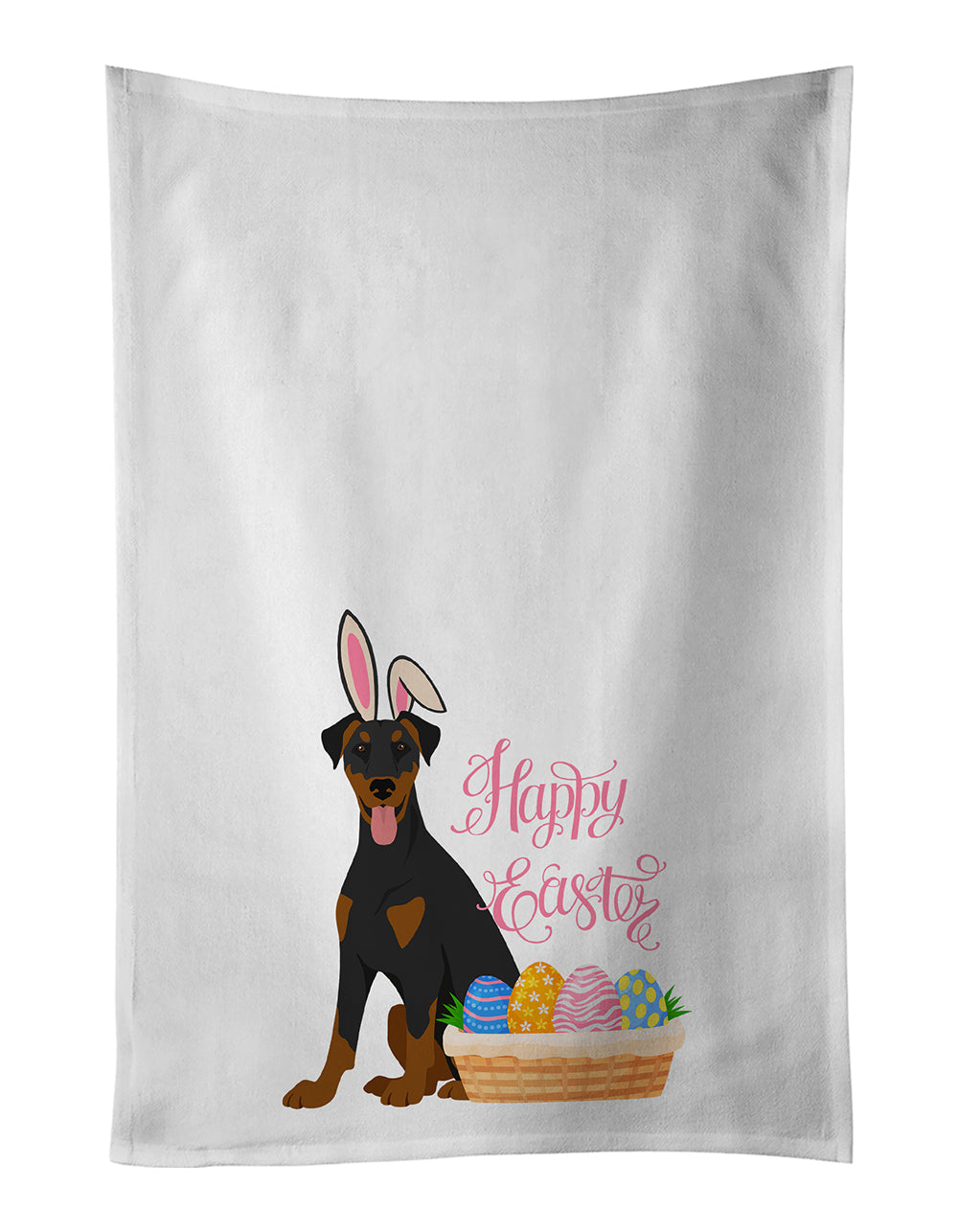 Natural Ear Black and Tan Doberman Pinscher Easter Kitchen Towel Set of 2 White Dish Towels Decorative Bathroom Hand towel for Hand, Face, Hair, Yoga, Tea, Dishcloth, 19 X 28", White