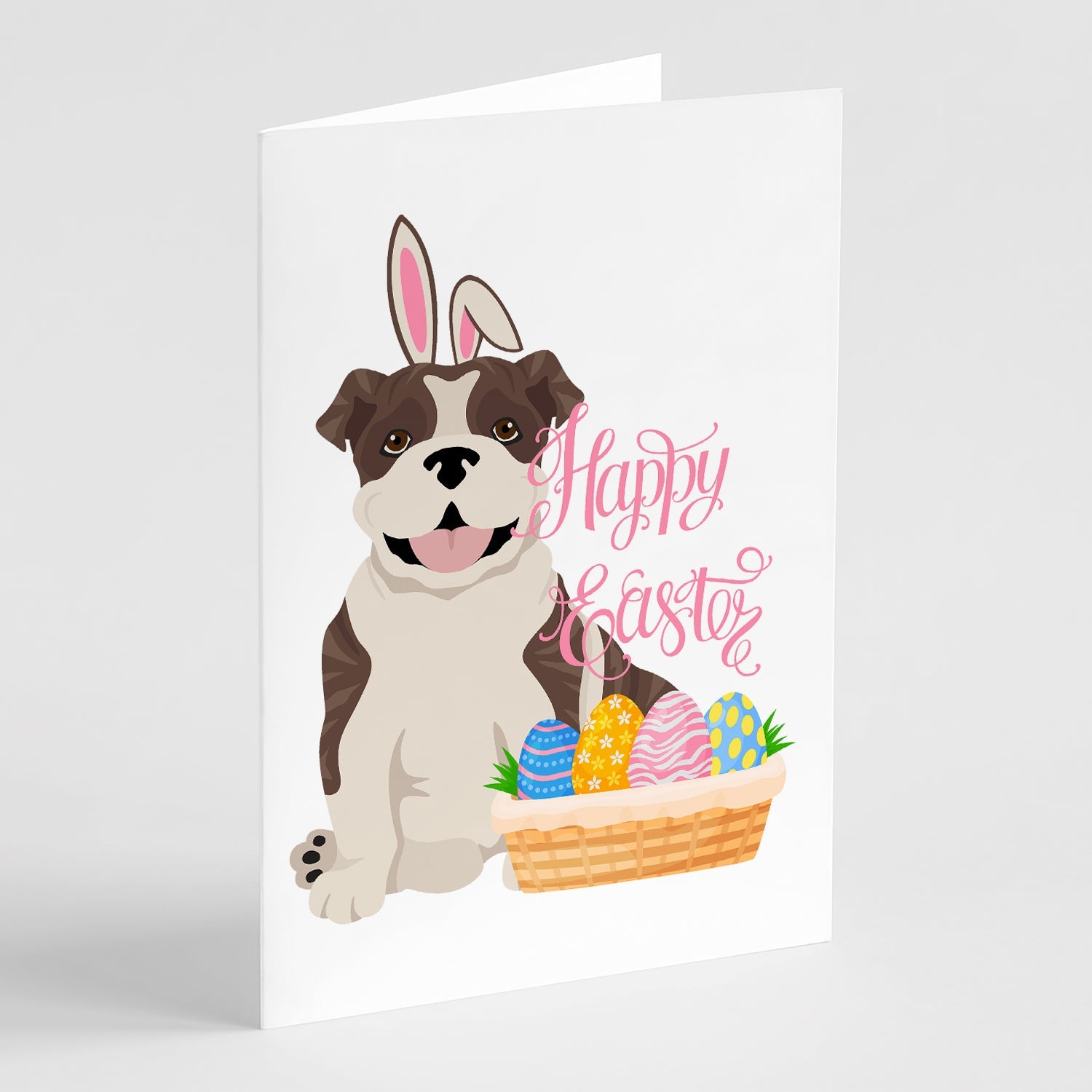 Brindle English Bulldog Easter Greeting Cards Pack of 8 Blank Cards with Envelopes Whimsical A7 Size 5x7