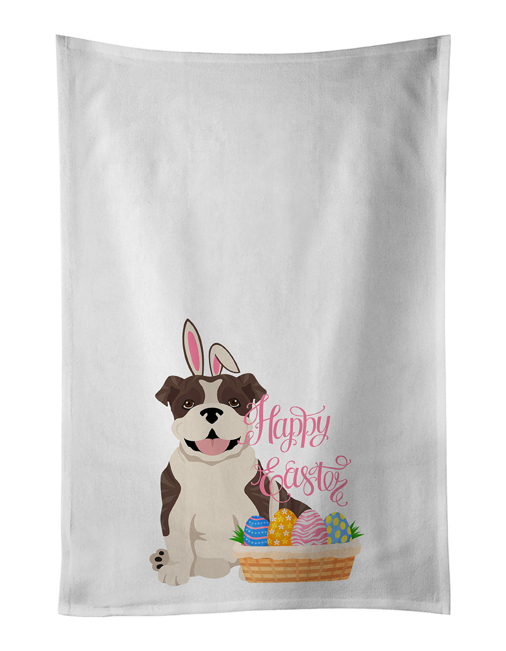 Brindle English Bulldog Easter Kitchen Towel Set of 2 White Dish Towels Decorative Bathroom Hand towel for Hand, Face, Hair, Yoga, Tea, Dishcloth, 19 X 28", White