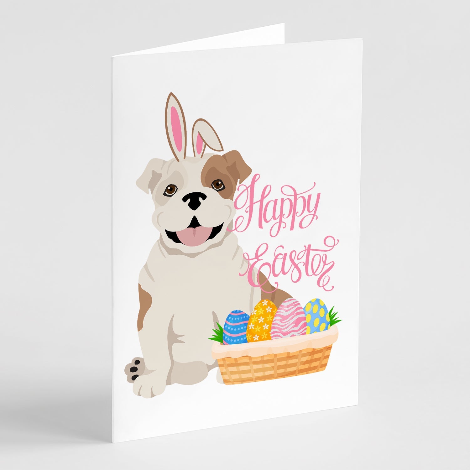 Piebald English Bulldog Easter Greeting Cards Pack of 8 Blank Cards with Envelopes Whimsical A7 Size 5x7