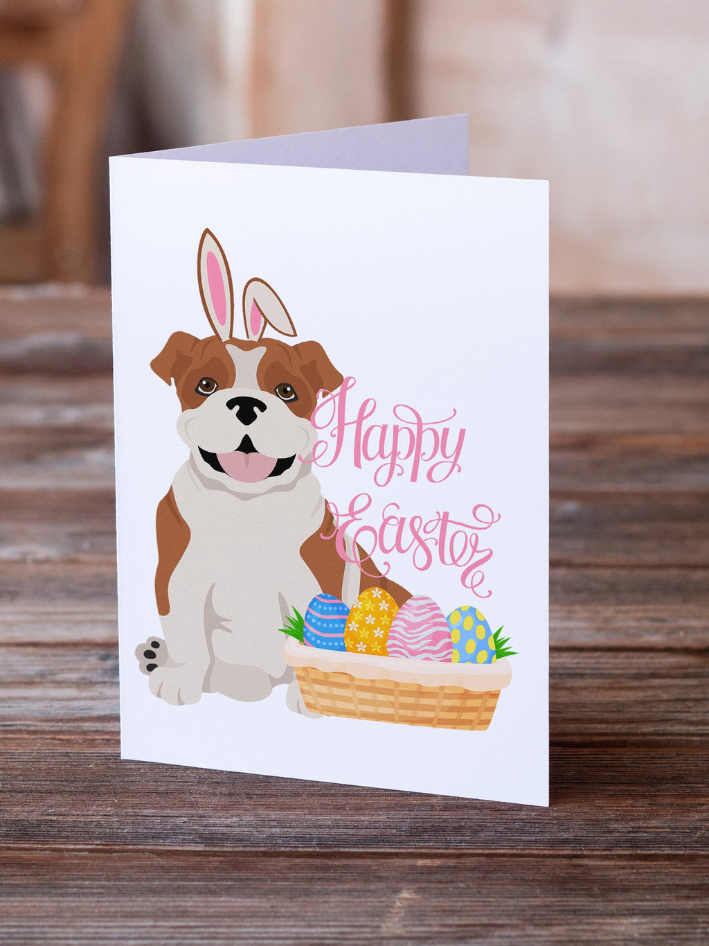 Red English Bulldog Easter Greeting Cards Pack of 8 Blank Cards with Envelopes Whimsical A7 Size 5x7