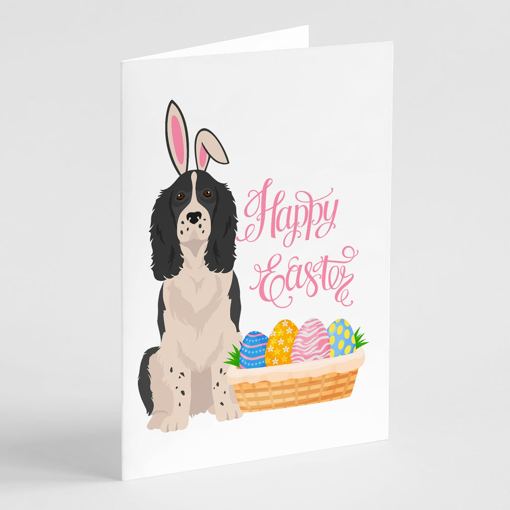 Black English Springer Spaniel Easter Greeting Cards Pack of 8 Blank Cards with Envelopes Whimsical A7 Size 5x7