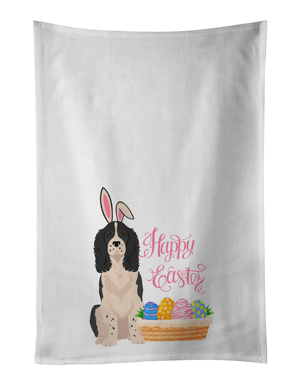 Black English Springer Spaniel Easter Kitchen Towel Set of 2 White Dish Towels Decorative Bathroom Hand towel for Hand, Face, Hair, Yoga, Tea, Dishcloth, 19 X 28", White