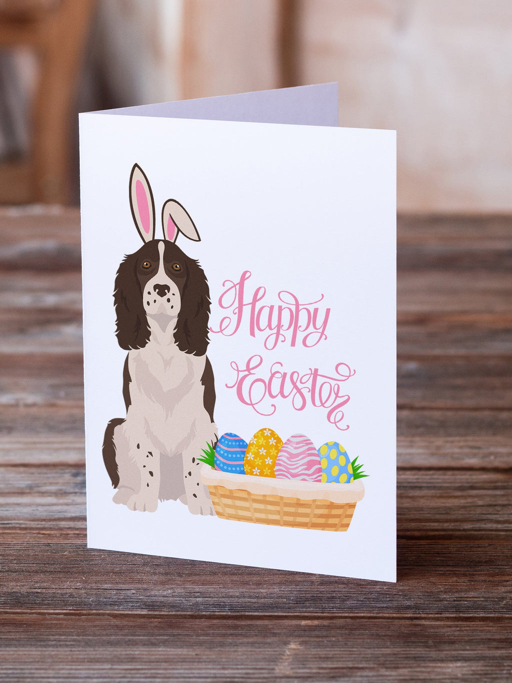Liver English Springer Spaniel Easter Greeting Cards Pack of 8 Blank Cards with Envelopes Whimsical A7 Size 5x7