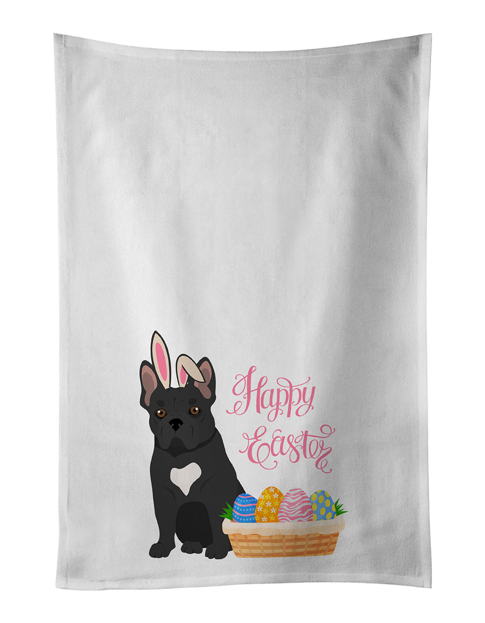 Black French Bulldog Easter Kitchen Towel Set of 2 White Dish Towels Decorative Bathroom Hand towel for Hand, Face, Hair, Yoga, Tea, Dishcloth, 19 X 28", White