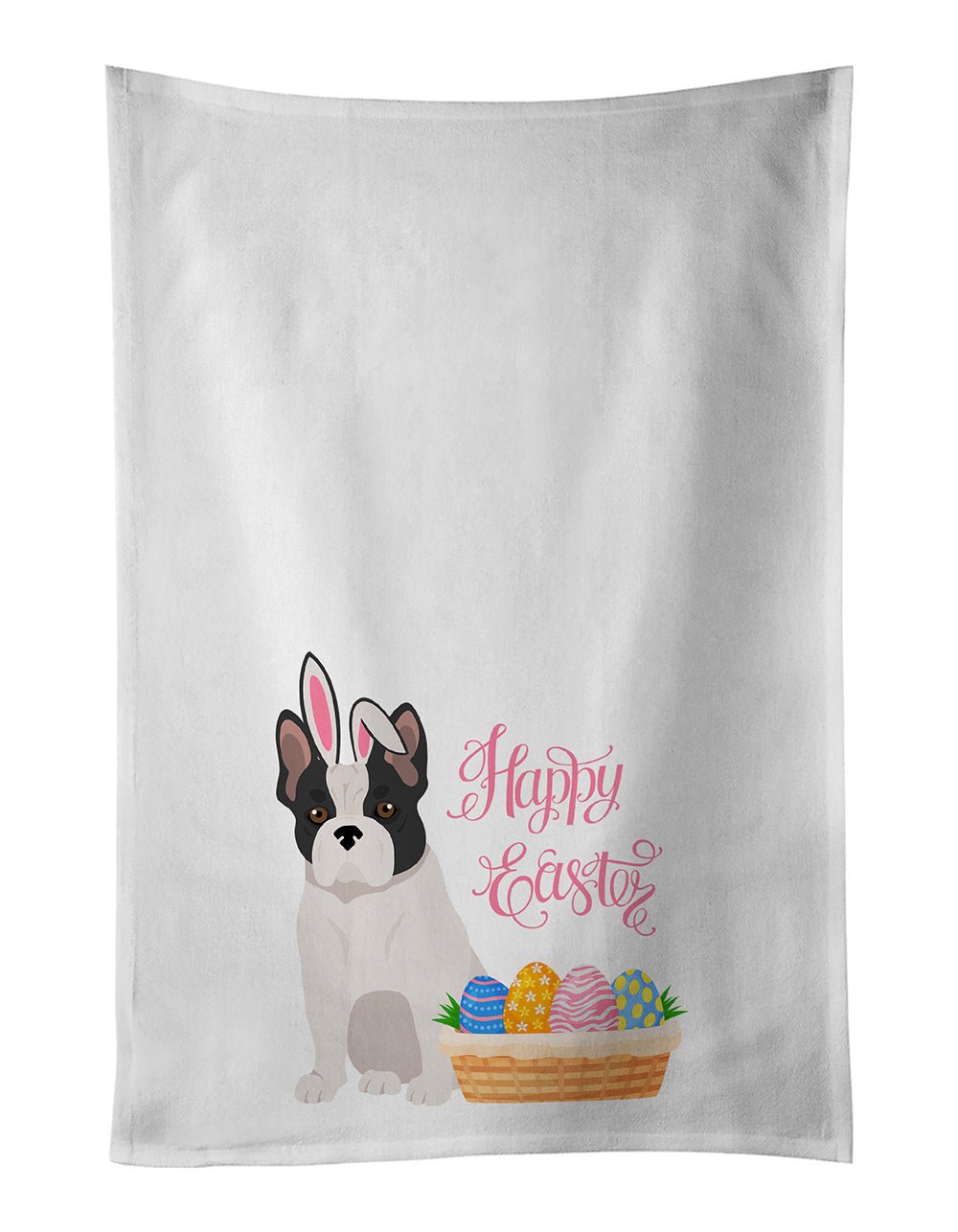 Black and White French Bulldog Easter Kitchen Towel Set of 2 White Dish Towels Decorative Bathroom Hand towel for Hand, Face, Hair, Yoga, Tea, Dishcloth, 19 X 28", White