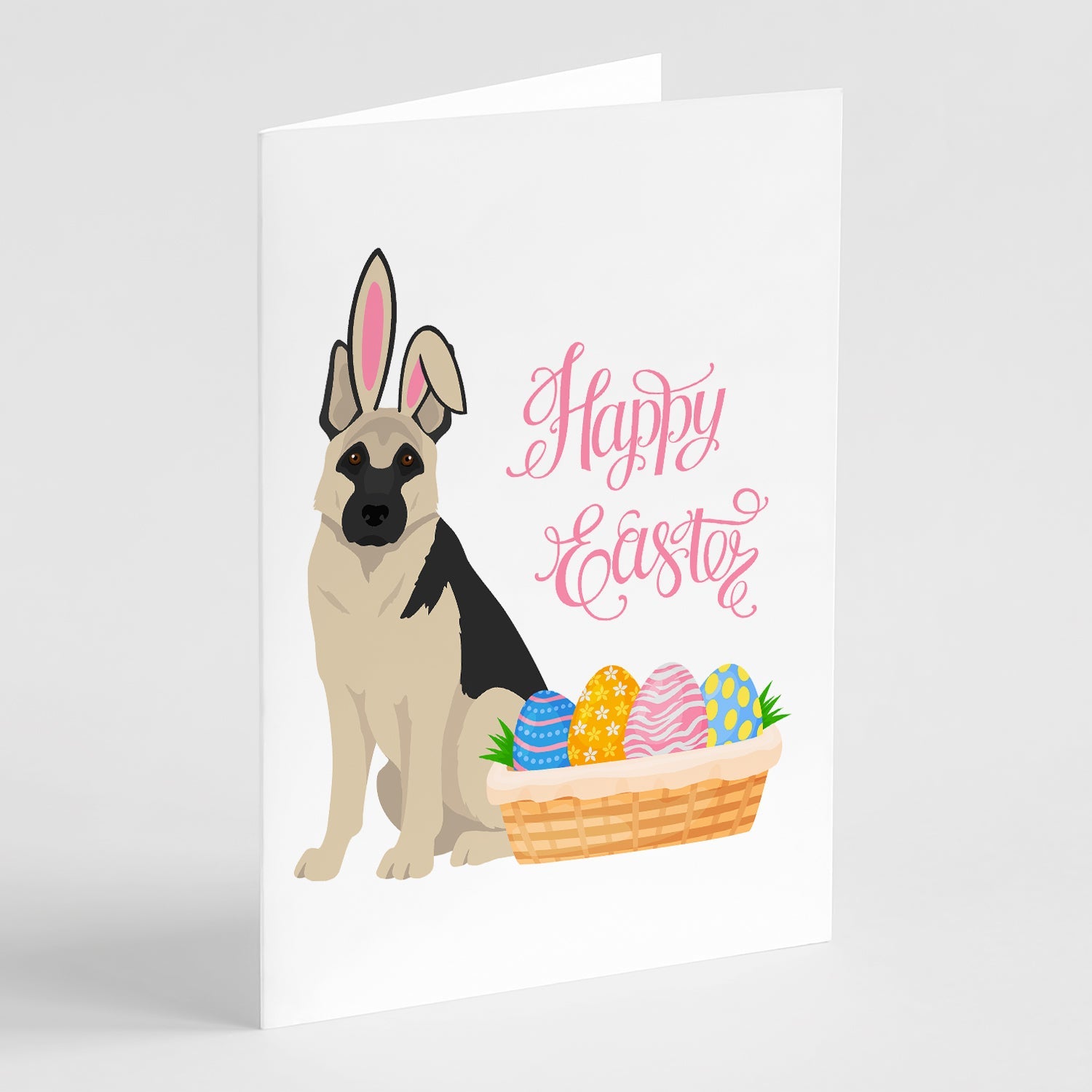 Black and Silver German Shepherd Easter Greeting Cards Pack of 8 Blank Cards with Envelopes Whimsical A7 Size 5x7