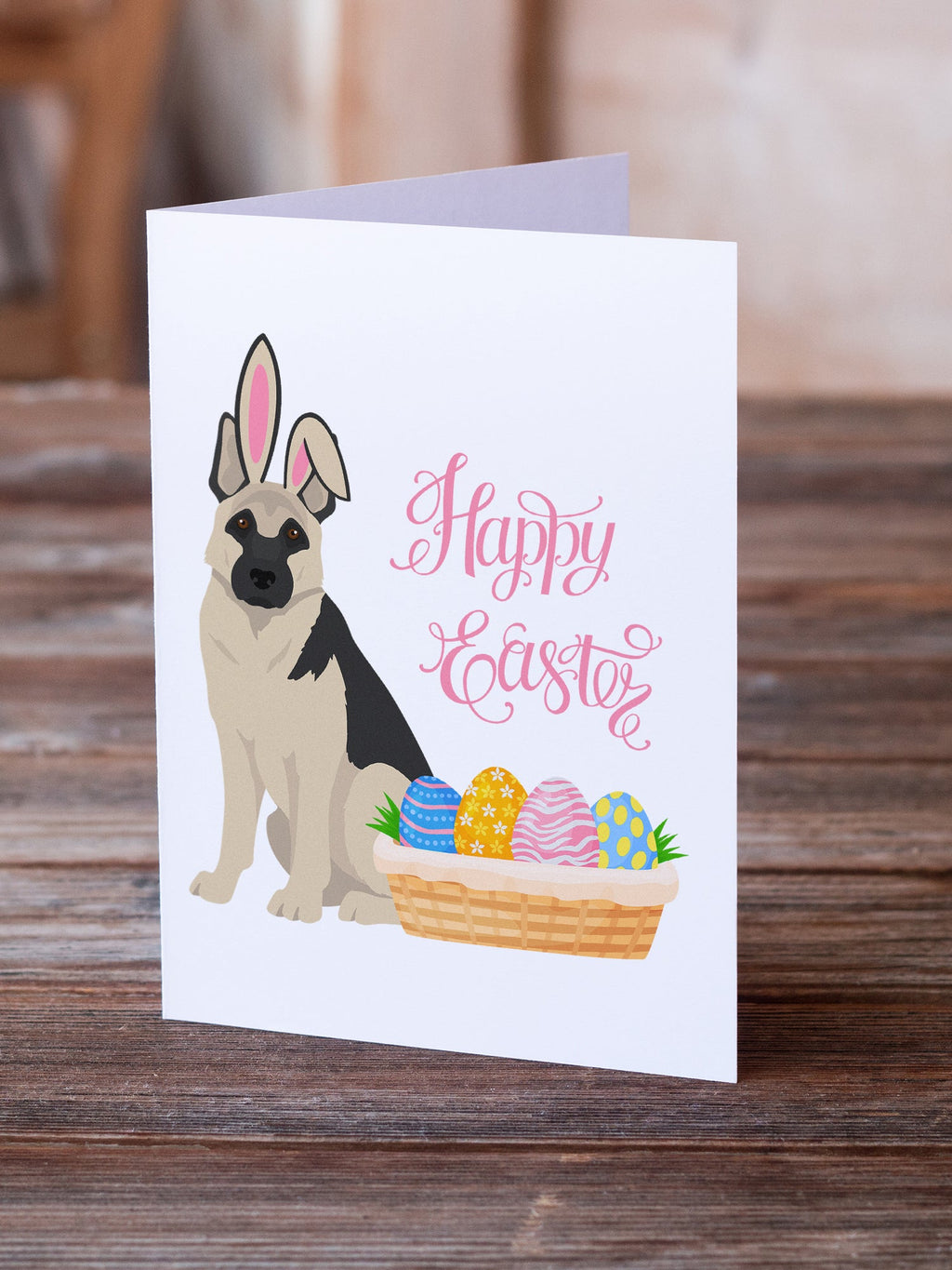 Black and Silver German Shepherd Easter Greeting Cards Pack of 8 Blank Cards with Envelopes Whimsical A7 Size 5x7