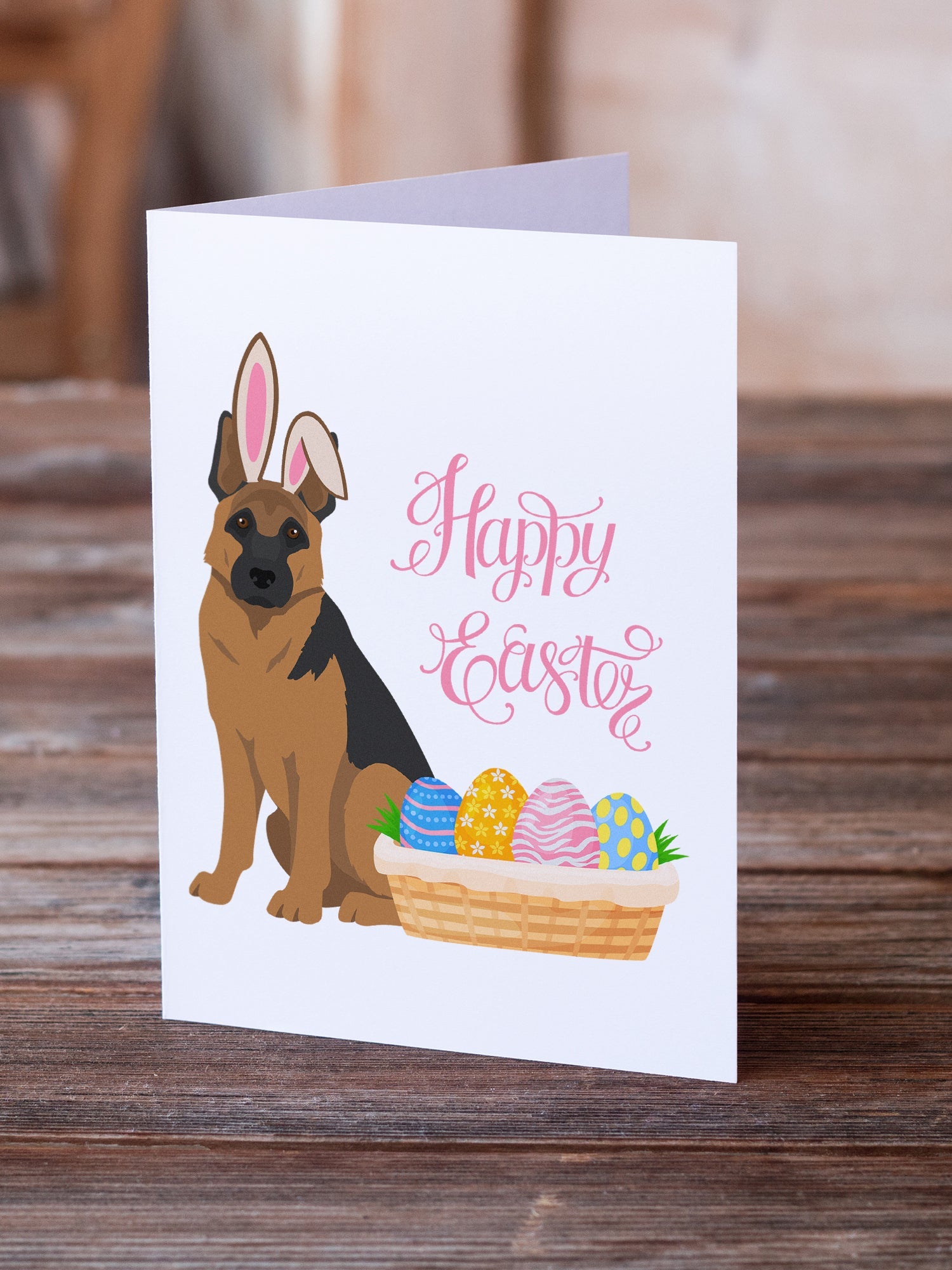 Black and Tan German Shepherd Easter Greeting Cards Pack of 8 Blank Cards with Envelopes Whimsical A7 Size 5x7