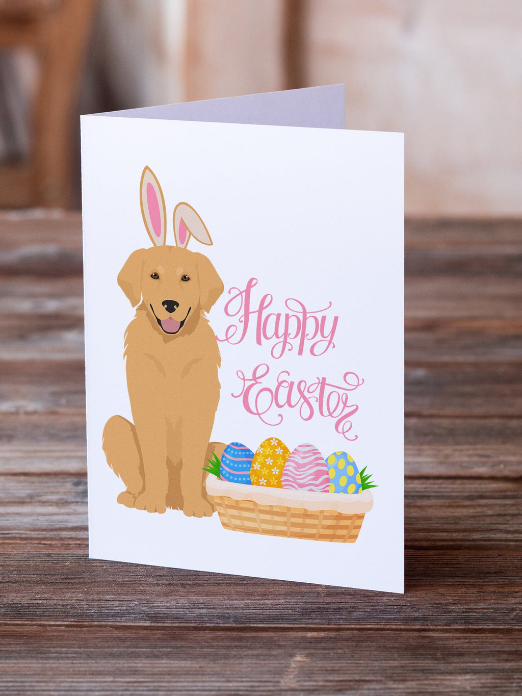 Gold Golden Retriever Easter Greeting Cards Pack of 8 Blank Cards with Envelopes Whimsical A7 Size 5x7