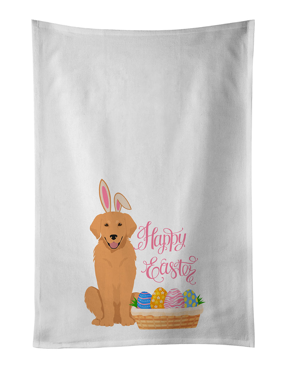 Gold Golden Retriever Easter Kitchen Towel Set of 2 White Dish Towels Decorative Bathroom Hand towel for Hand, Face, Hair, Yoga, Tea, Dishcloth, 19 X 28", White