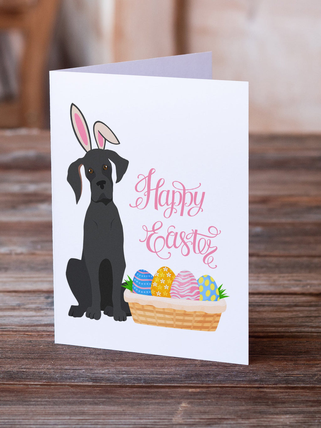 Black Great Dane Easter Greeting Cards Pack of 8 Blank Cards with Envelopes Whimsical A7 Size 5x7