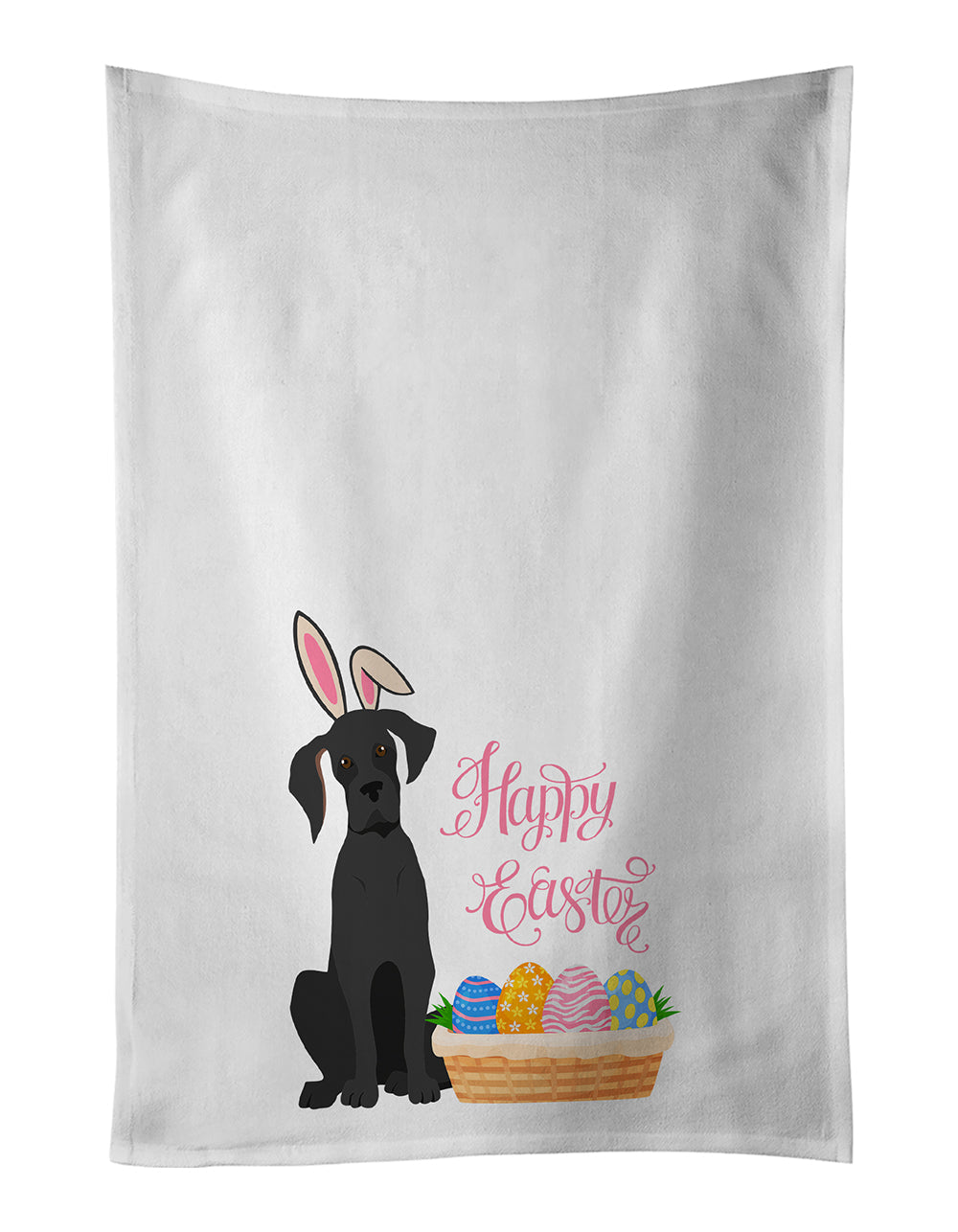 Black Great Dane Easter Kitchen Towel Set of 2 White Dish Towels Decorative Bathroom Hand towel for Hand, Face, Hair, Yoga, Tea, Dishcloth, 19 X 28", White