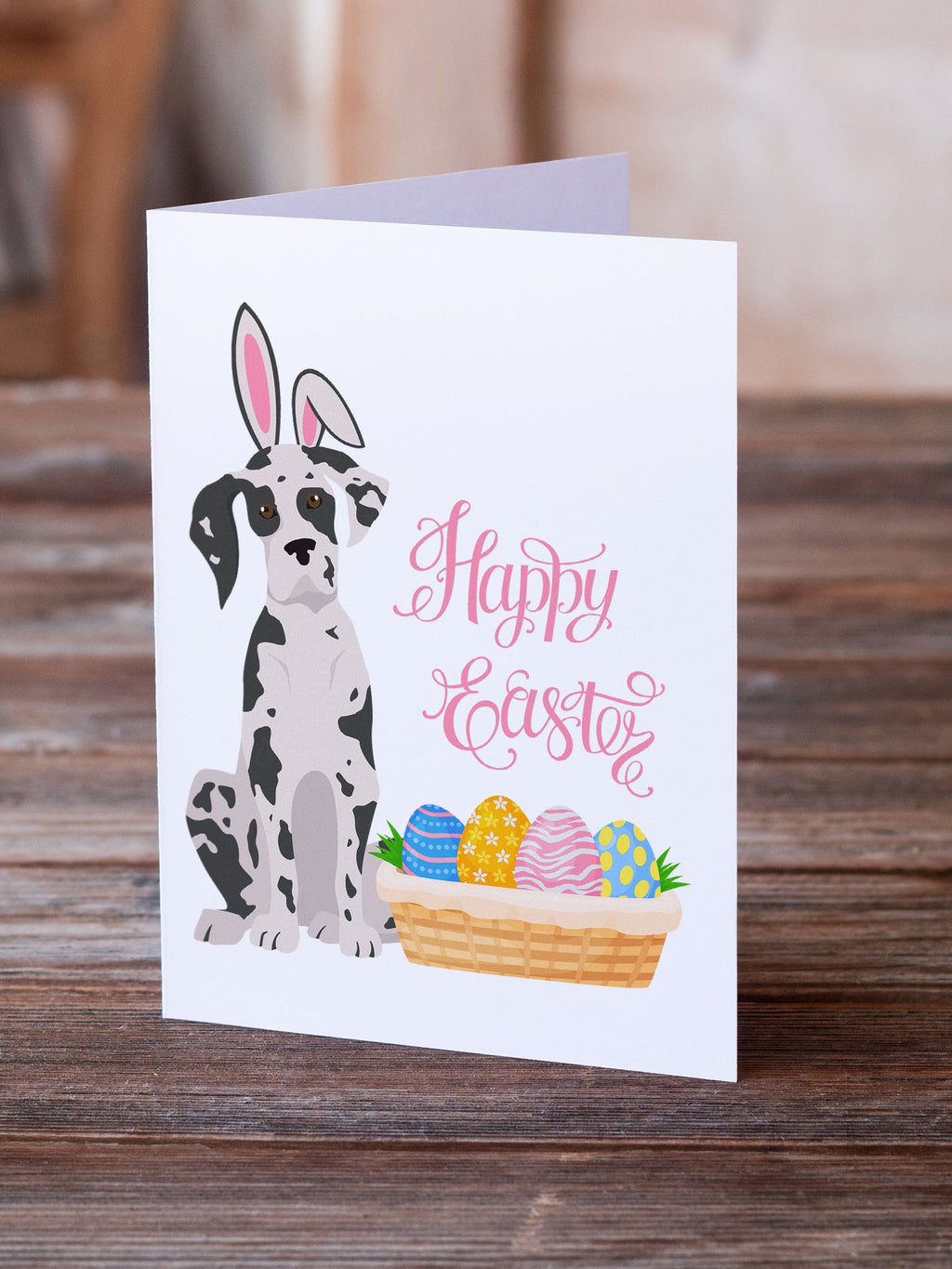 Harlequin Great Dane Easter Greeting Cards Pack of 8 Blank Cards with Envelopes Whimsical A7 Size 5x7