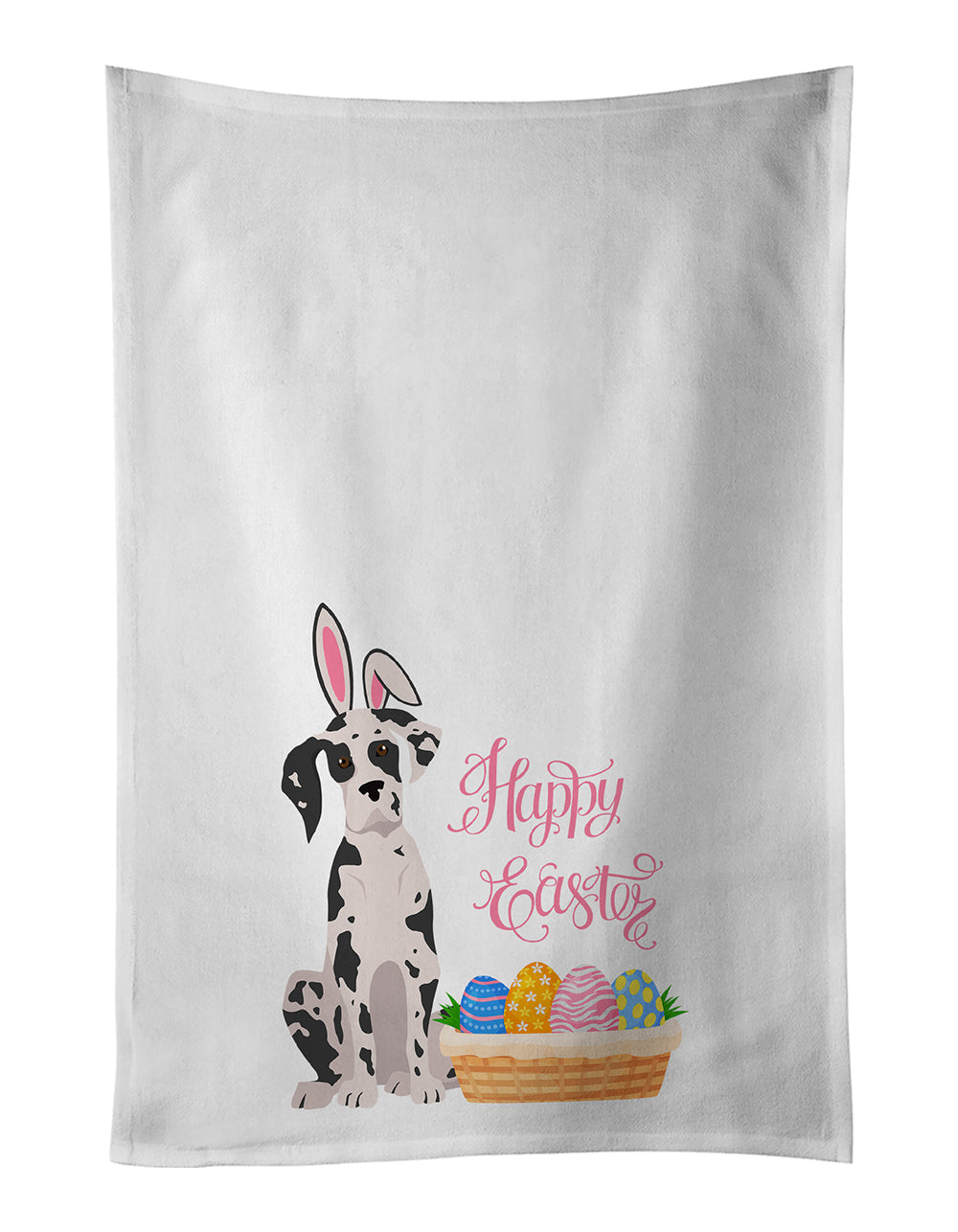 Harlequin Great Dane Easter Kitchen Towel Set of 2 White Dish Towels Decorative Bathroom Hand towel for Hand, Face, Hair, Yoga, Tea, Dishcloth, 19 X 28", White