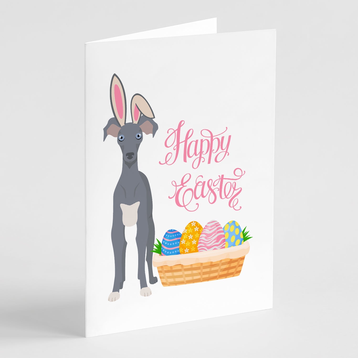 Gray Italian Greyhound Easter Greeting Cards Pack of 8 Blank Cards with Envelopes Whimsical A7 Size 5x7