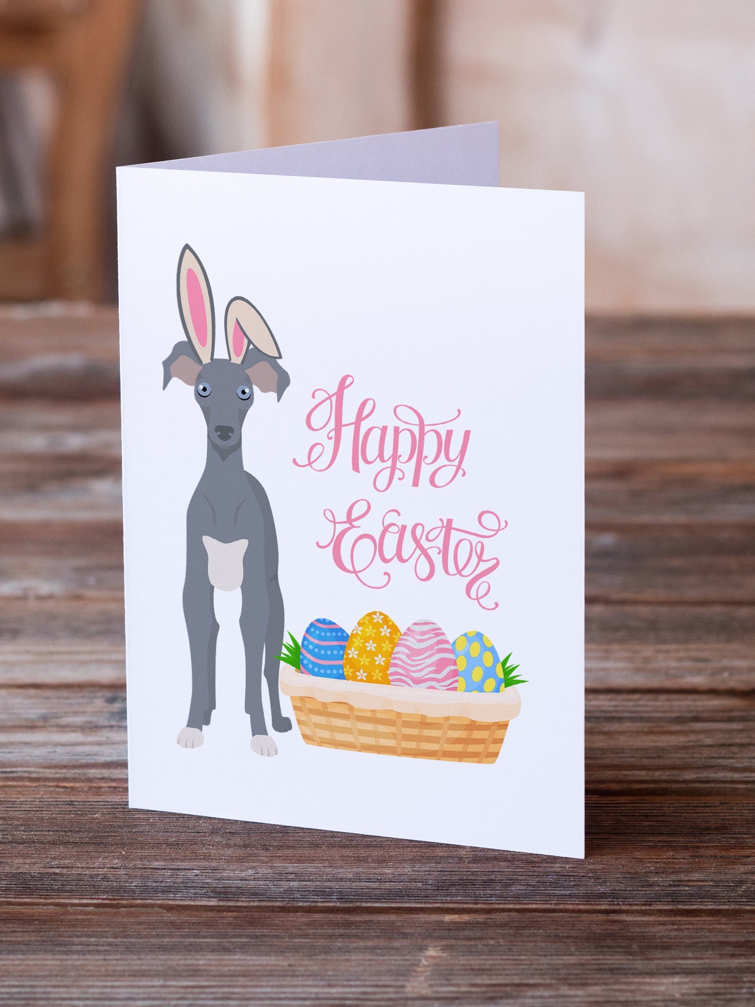 Gray Italian Greyhound Easter Greeting Cards Pack of 8 Blank Cards with Envelopes Whimsical A7 Size 5x7