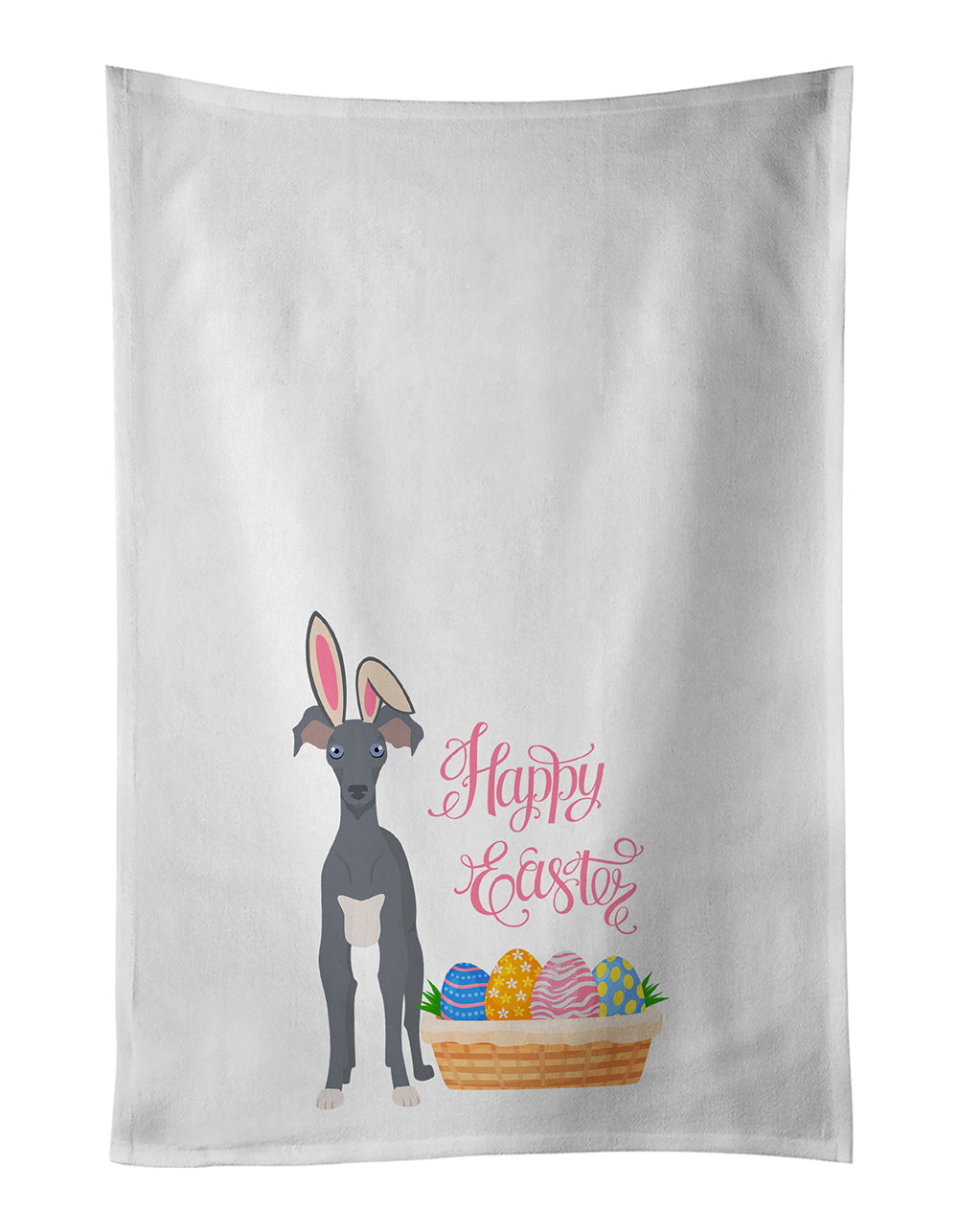 Gray Italian Greyhound Easter Kitchen Towel Set of 2 White Dish Towels Decorative Bathroom Hand towel for Hand, Face, Hair, Yoga, Tea, Dishcloth, 19 X 28", White