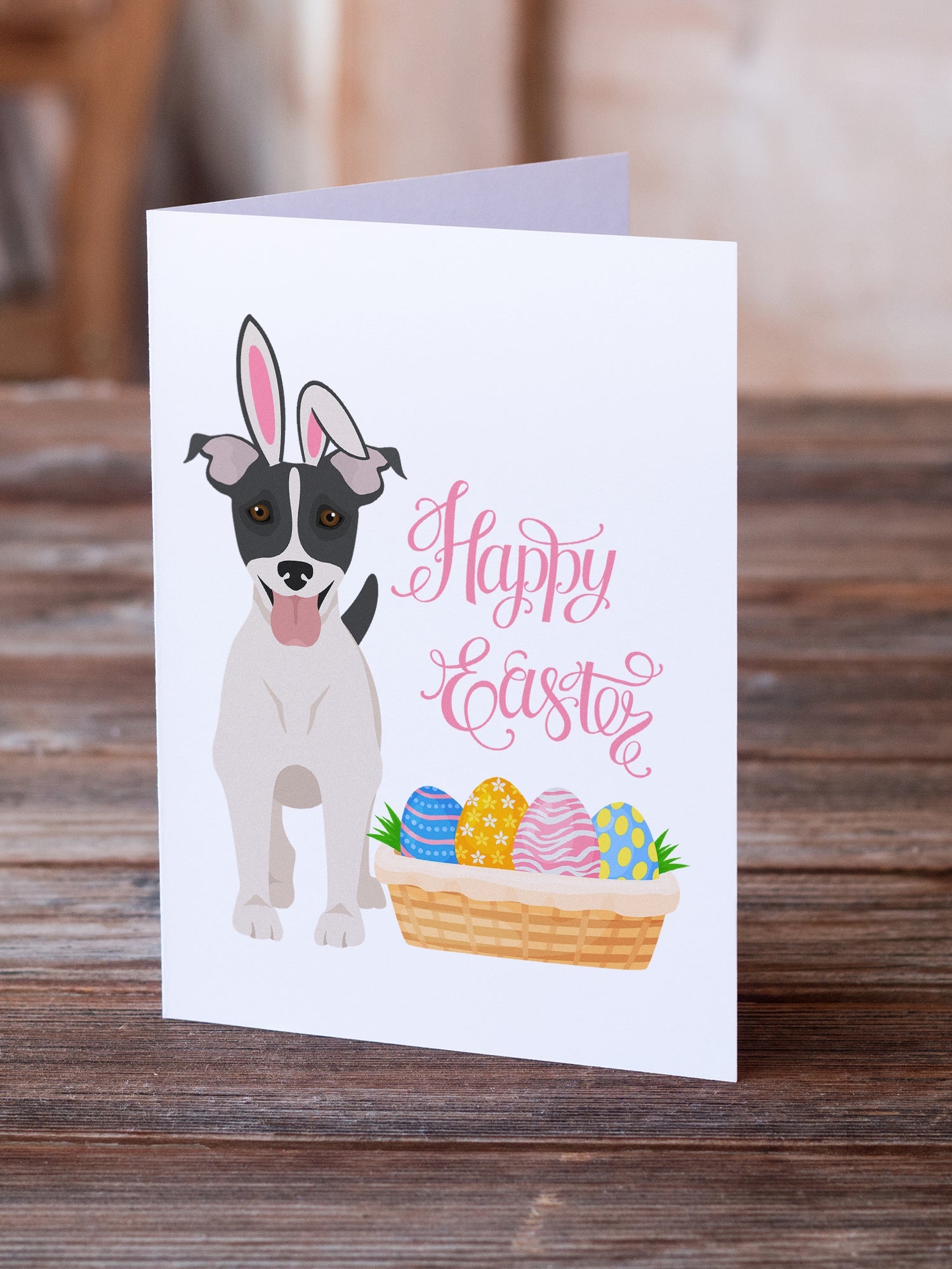Black White Smooth Jack Russell Terrier Easter Greeting Cards Pack of 8 Blank Cards with Envelopes Whimsical A7 Size 5x7