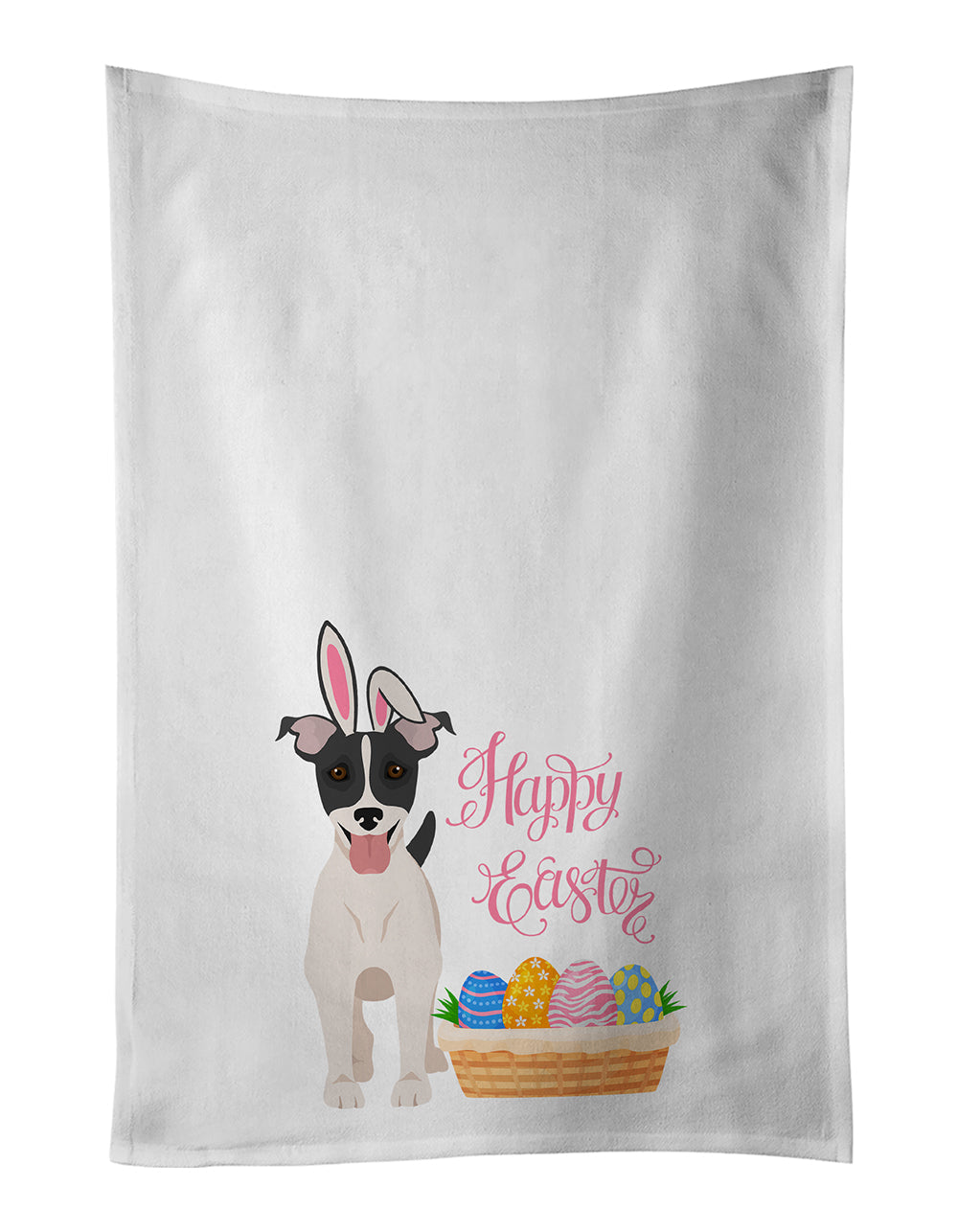 Black White Smooth Jack Russell Terrier Easter Kitchen Towel Set of 2 White Dish Towels Decorative Bathroom Hand towel for Hand, Face, Hair, Yoga, Tea, Dishcloth, 19 X 28", White