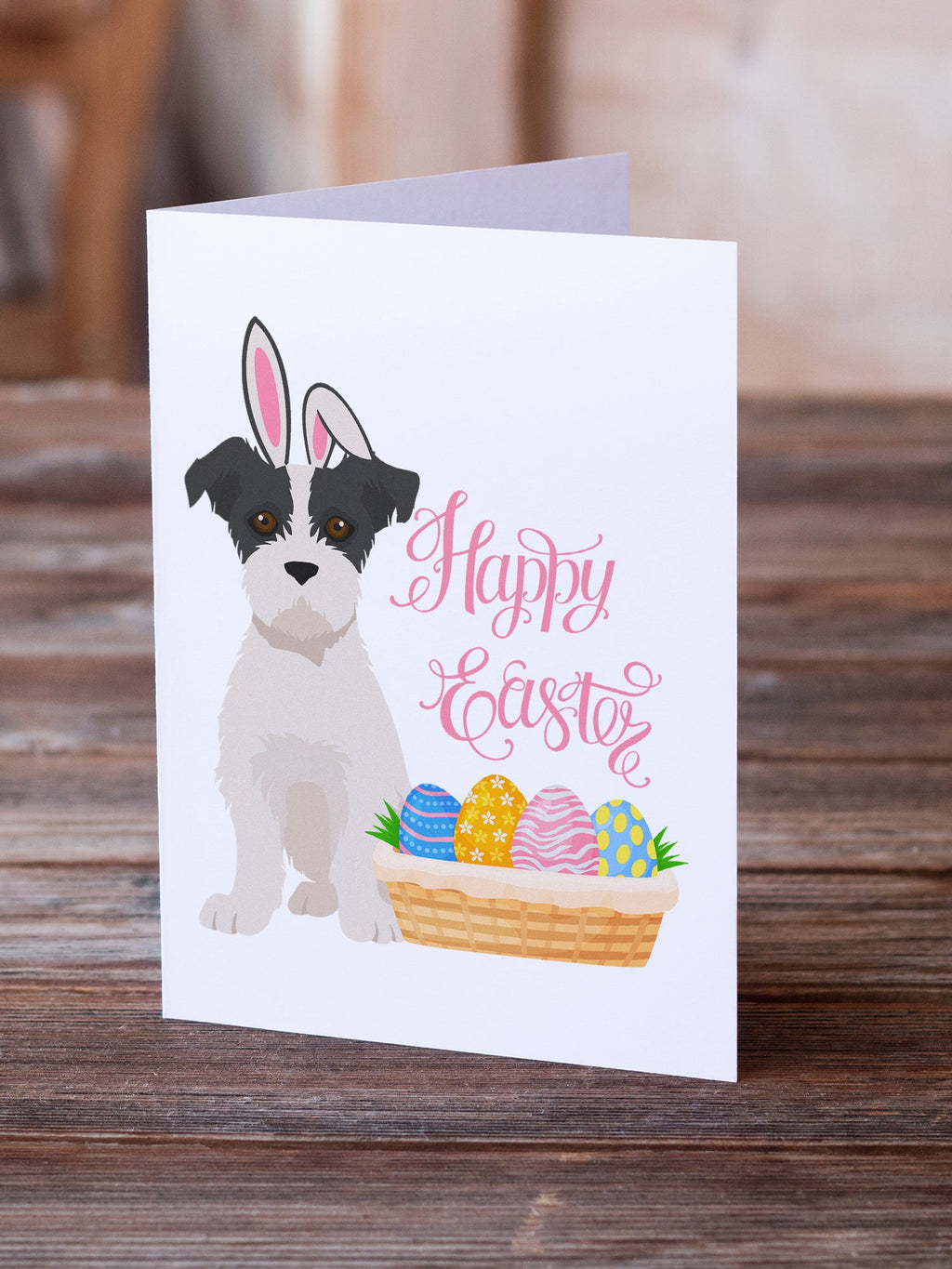 Black White Wirehair Jack Russell Terrier Easter Greeting Cards Pack of 8 Blank Cards with Envelopes Whimsical A7 Size 5x7