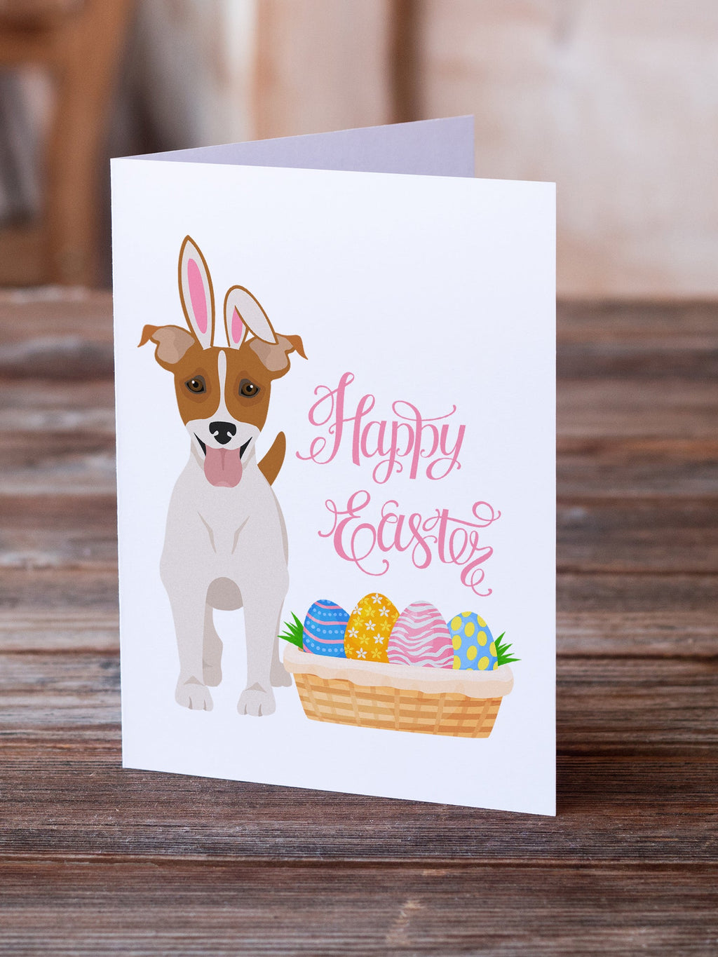 Brown White Smooth Jack Russell Terrier Easter Greeting Cards Pack of 8 Blank Cards with Envelopes Whimsical A7 Size 5x7
