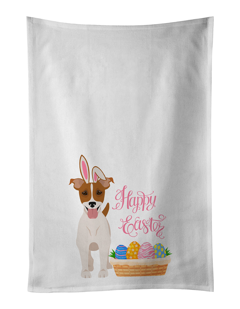 Brown White Smooth Jack Russell Terrier Easter Kitchen Towel Set of 2 White Dish Towels Decorative Bathroom Hand towel for Hand, Face, Hair, Yoga, Tea, Dishcloth, 19 X 28", White