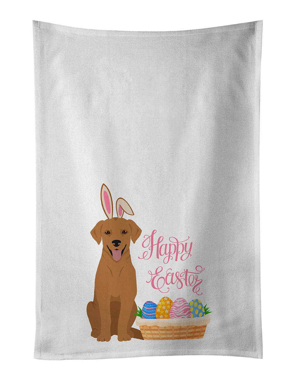 Red Fox Labrador Retriever Easter Kitchen Towel Set of 2 White Dish Towels Decorative Bathroom Hand towel for Hand, Face, Hair, Yoga, Tea, Dishcloth, 19 X 28", White