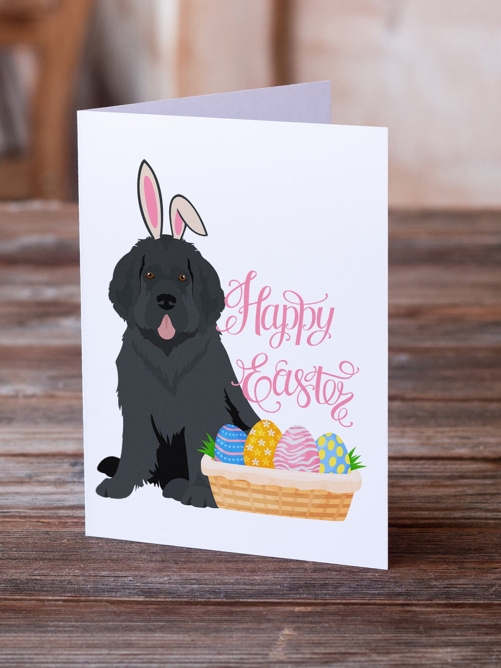 Black Newfoundland Easter Greeting Cards Pack of 8 Blank Cards with Envelopes Whimsical A7 Size 5x7